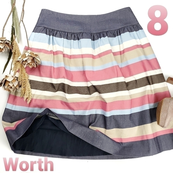 Worth Blue Multicolored Striped Skirt Size 8 - Picture 1 of 14